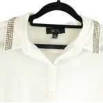 BCX  White Sheer Button Up Rhinestone Blouse M Photo 2