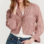 Another Love | Shawn Ruffle Cuff Patterned Knit Cardigan Size Medium Rose Mauve Pink Photo 0