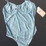 NWT Blashe Teddy Bodysuit Sz M Blue Sheer Lace Accents Snap Closure Exo… Photo 0