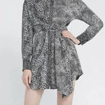 Alice + Olivia  Jodi Patterned Collared Tie Waist Shirt Dress Black‎ Size 4 Photo 0