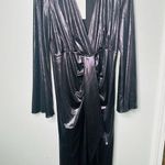 NWT Caroline Constas Gunmetal Silver Draped Style Metallic Shimmer Dress Large Photo 2
