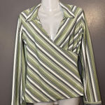 Fashion Bug Shirt Womens Medium Green Striped Wrap Surplice Top Blouse Stretch Photo 0