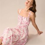 RIHOAS The Pink Square Neck Floral Ruched Midi Dress 15 Size L Photo 2