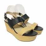 Calvin Klein Lorianne Two Tone Black & Beige Leather Wedge Sandals Size 10 M Photo 1