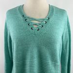 Croft & Barrow  Large Teal Green Lace Up Accent Pullover Knit Sweater Long Sleeve Photo 1