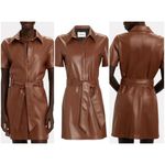 NANUSHKA Halli Vegan Leather Shirt Dress In Brown Size Small Belted Short Sleeve Photo 1