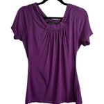 The Limited  Purple Scrunched Pleated Neck Short Sleeve Shirt Photo 0