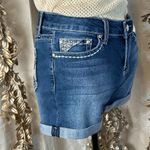 Love Indigo Blue Denim Shorts Size 6 Cross Embroidery Rhinestones Cuffed Photo 2