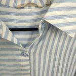 Soft Surroundings  Size Small Button Up Blue Striped‎ Shirt Square Buttons Blouse Photo 2