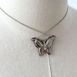 Silver Tone Chain Purple Faux Mother Of Pearl Deco Butterfly Pendant Necklace Photo 2