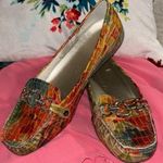Anne Klein 7 Iflex loafers gold chain floral faux alligator shoes slip on unique Photo 0