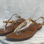 Sam Edelman Sandal Gigi T-Strap Woman's 8.5 Python Coral Leopard Boho Beach Photo 0