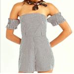 Urban Outfitters NWT Womens  Kimchi Blue Gingham Off Shoulder Romper - Sz 2 Photo 0
