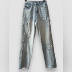 Women Loose Fit Boyfriend Jeans Baggy Y2K Straight Leg Star Patchwork Size Small Blue Photo 5