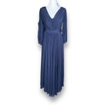 Tantease Navy Blue Maxi Dress Long Sleeve Slit Shoulder Draped Pleated Evening Photo 1