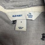 Old Navy  Classic Shirt Womens Small Blue White Stripe Cat lady Print Button Down Photo 4