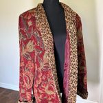 Vintage Floral Blazer with Leopard Trim L Red Size L Photo 7
