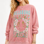 Billabong  Pink Peace Love Graphic Sweatshirt Distressed Women's Size L Photo 0