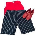 Reitmans sz9 juniors navy white strip stretchy zip front belt loops shorts EUC Blue Size undefined Photo 1