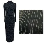 Roberta High Neck Long Sleeve Long Embellishments Black Gown Dress Size Medium Photo 0