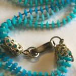 Vintage 3 Strand Blue Beads Tassel Fringe Pendant Beaded Retro Boho Necklace Photo 8