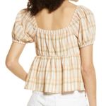 BP New Plaid Sweetheart Neck Peplum Puff Sleeve Photo 2