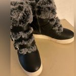 J/Slides Women's Black leather Fur Photo 3