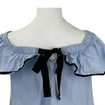 ZARA  Poplin Crop Off Or Shoulder Blue Black Trim Black Tie Size Small Photo 2