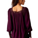 Free People Flutter By Peasant Lace Trim Square Neckline Blouse in Plum Photo 2