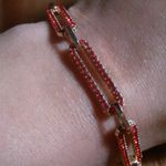 Red Austrian Crystal Paperclip Chain Goldtone Bracelet Photo 2