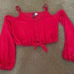 H&M Divided red cropped cold shoulder knot long sleeve shirt XS Photo 0