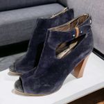 Loft Size 9 Salma Blue Leather Suede Open Ankle Block Heel Ankle Booties Photo 0