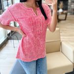Hot pink waffle knit top Photo 0