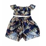 SheIn Curvy Off Shoulder Crop Top and Shorts 2 Piece Navy Floral Set Sexy Sz L Photo 0