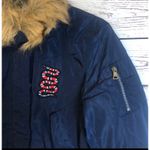 Ultim8 Navy faux fur collar Snake And rose appliqué bomber Jacket Juniors Sz S Blue Photo 1