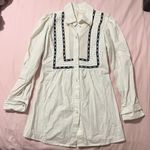 Free People Vintage  White Striped Long Sleeve Shirt with Black Trim Photo 0