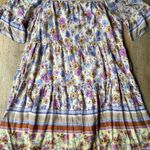 THML  Boho Floral Mini Dress Large Cream Multicolor Ruffle Sleeve Lined Festival Photo 1