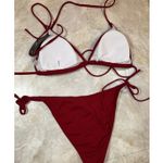 NWT Ribbed Triangle String Bikini Wine Colored Size Large Red Photo 6