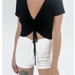 Garage Black Ribbed Drawstring V-Neckline Short Sleeve Top Size Large Photo 0