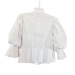 Beulah White Pleated Puffy Blouson Sleeve Cotton High Neck Blouse Size Small Photo 4