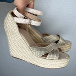 LOB Footwear Womens Espadrille Platform Wedge Sandals Cross Strap Gold Strappy Size 6.5 Photo 0