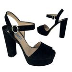 Prada Suede Platform Peep Toe Heels in Black Photo 1