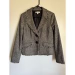 Caslon Womens Silk Wool Fringe Gray Button Blazer Jacket sz 10 career academia Photo 1
