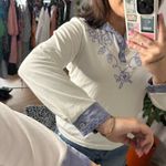 Vintage Embroidered Western Long Sleeve Polo Top White Size PS Photo 1