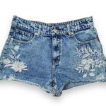 INA  White Floral Embroidered Jean Denim Cut Off Shorts Large Photo 0