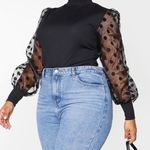 Pretty Little Thing  Black Rib High Neck Sheer Polka Dot Puff Long Sleeve Top Photo 0