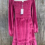 LC Lauren Conrad  Red Velvet Long Sleeve Smocked Mini Dress Size Medium Photo 5