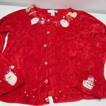 Love That Sweater Christmas Cardigan Santa Claus Stockings Red White Lg Beaded Photo 1