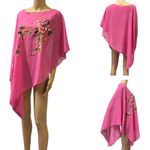 Pink Floral Semi Sheer Asymmetrical Poncho One Size Lightweight Daywear Coverup Size L Photo 1