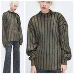 ZARA  Trafaluc Gold Metallic Stripe Crinkle Knit Mock Neck Blouse Top, sz. S Photo 1
